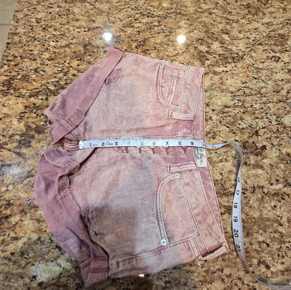 Free People Romeo Rolled Hem Cut Off Denim Jean Button Fly Shorts Mauve Pink 26 - Picture 6 of 11